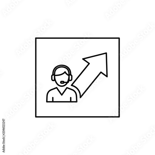 Customer support agent with rising arrow icon line art.