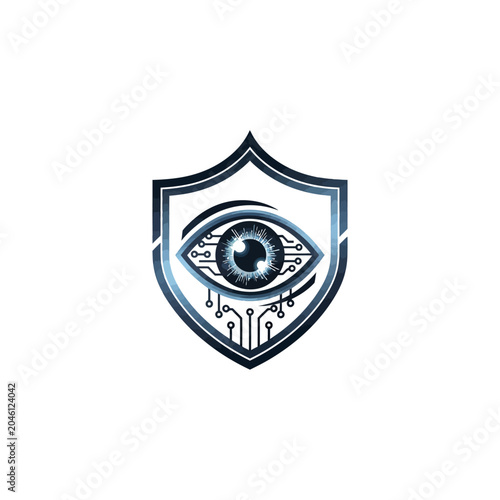 Cybersecurity shield icon with digital eye and circuit board