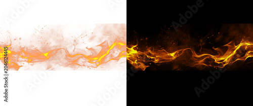 Obraz na płótnie Dynamic fire flame border on black and white backgrounds, realistic burning heat