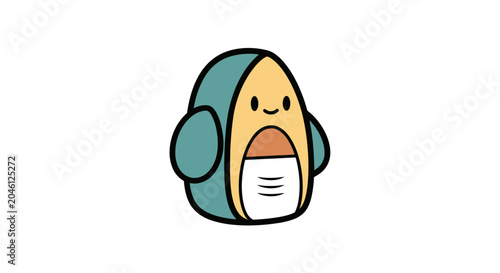 Smiling avocado wearing headphones illustration.