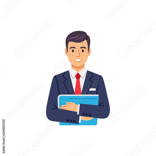 Smiling Businessman Holding Blue Folder.