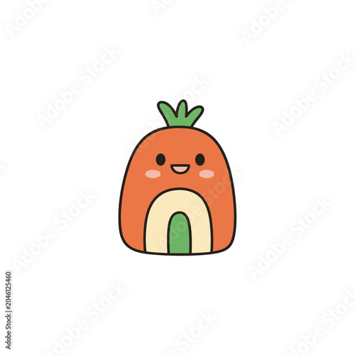 Smiling carrot house with green leaf.