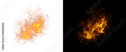Bild auf Leinwand Realistic fire flames on black and white backgrounds, blazing orange fire sparks
