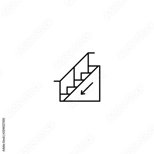 Downstairs icon with stairs and a downward arrow for exit and navigation Outline Transparent background Editable Stroke