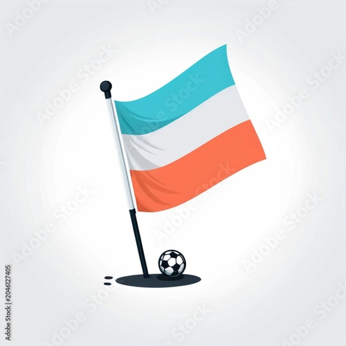 Soccer corner flag and football on green field vector illustration