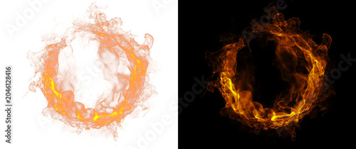 Canvastavla Fiery ring of flames on black and white backgrounds, circular fire border with g
