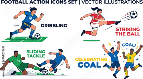 Bild auf Leinwand set of football action icons featuring various player movements and actions in d