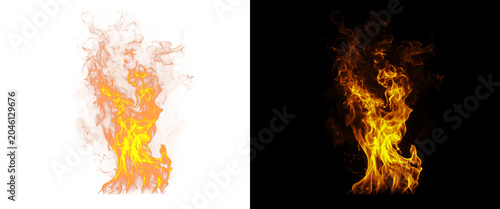 Canvas Print Realistic fire flames on black and white background, blazing orange fire sparks