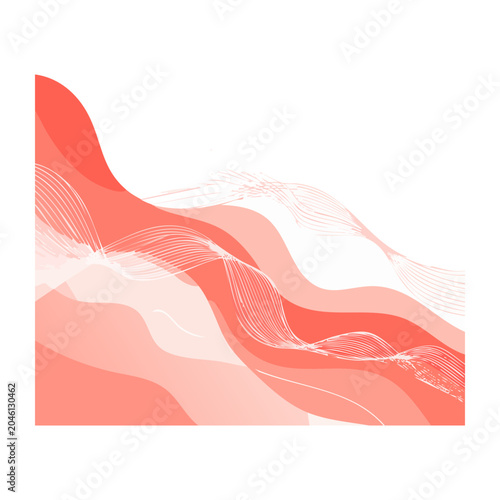 Abstract coral and pink waves with white lines on white background