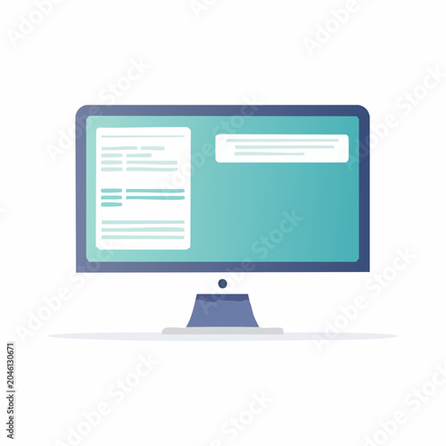 Flat Design Computer Monitor with Data Display