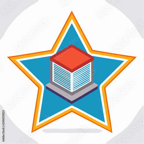 Isometric building icon on a star background