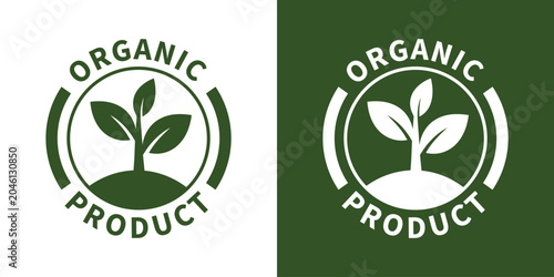 Cuadro en lienzo Organic product circular emblem showcasing a seedling plant growing from the soil