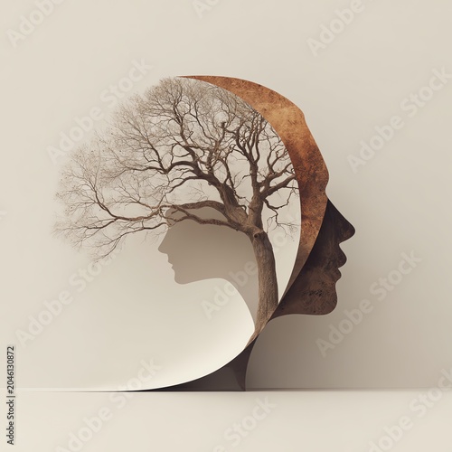 A creative depiction of the mind intertwined with nature, showcasing the connection between humanity and the environment.