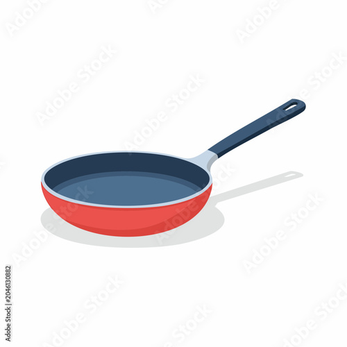 Red Frying Pan with Blue Interior and Black Handle