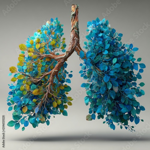 A unique representation of lungs symbolizing the connection between nature and human health through vibrant foliage.