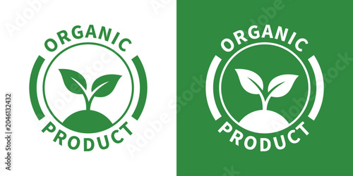 Fotografie Organic product circular emblem showcasing a seedling plant growing from the soil