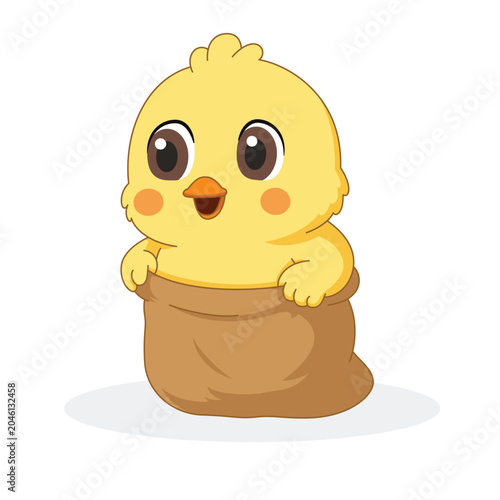 Cute Chick in Sack Race for Indonesia Independence Day Cartoon Vector