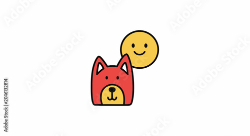 Tablou pe pânză Smiling Cartoon Dog with Yellow Circle.