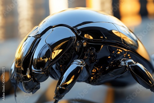 3d mechanical insect with shiny chrome exoskeleton and precision details