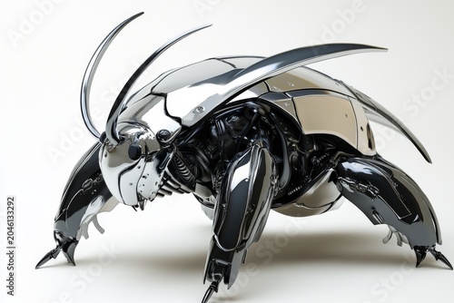 highly detailed 3d mechanical insect with reflective chrome surfaces design