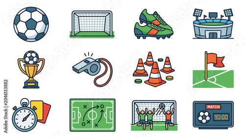 Foto Soccer ball and sports equipment icons.