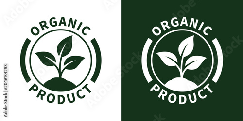 Tableau sur toile Organic product circular emblem showcasing a seedling plant growing from the soil