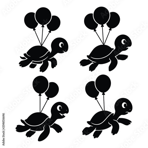 Tableau sur toile turtle Set of vector floral elements with black and white flowers, leaves, butte
