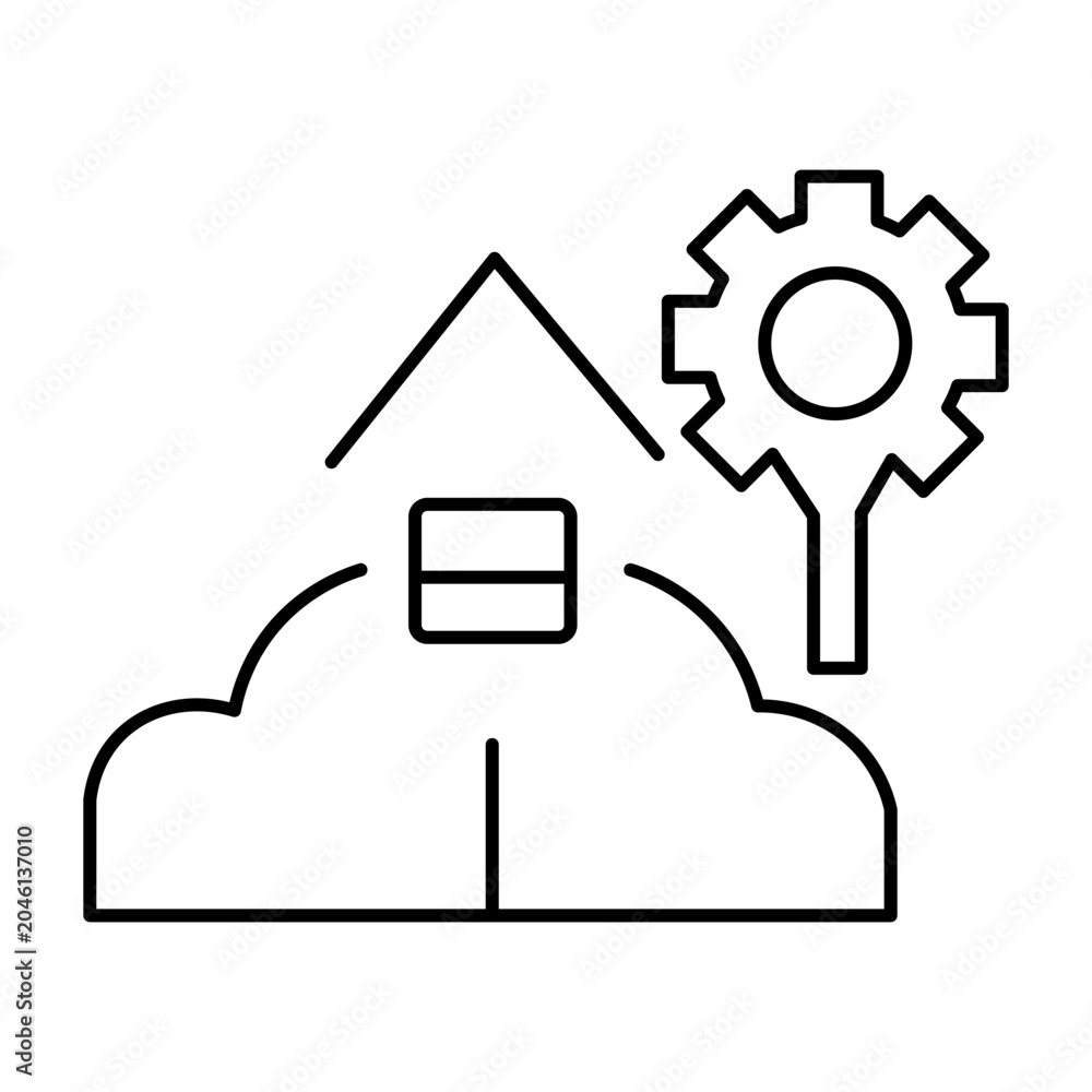 Fototapeta premium Modern smart home system configuration and digital cloud management services icon representing innovative house automation technology and residential network settings maintenance on a clean background
