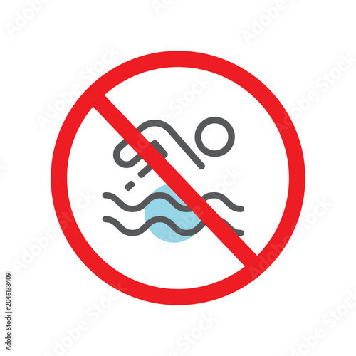 Bathing is prohibited flat vector icon. No swimming flat vector sign