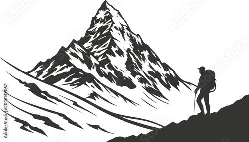 Tableau sur toile Hiker silhouette, mountain landscape, adventure travel, outdoor exploration, bla