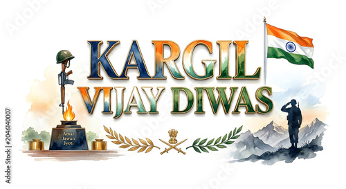 Kargil vijay diwas typography logo concept on background.