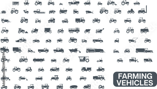 Schilderij op canvas Collection of farming vehicle icons including tractors, harvesters, utility truc