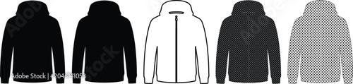 Obraz na plátně Hoodie and Jacket Vector Mockup Set, blank apparel templates for design, black,