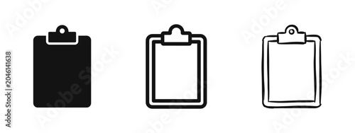 Foto Clipboard Icon Set for Tasks and Lists in Solid, Outline, and Hand-Drawn Sketch