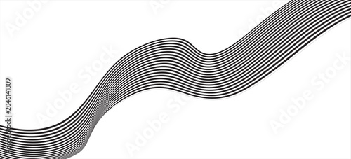 Billede på lærred Black on white abstract perspective line wave stripes with 3d dimensional effect isolated on white