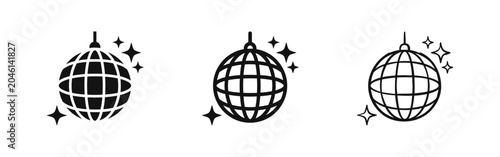 Foto Disco Ball Mirror Sphere Party Icon Set - Solid, Outline, and Hand-drawn Styles