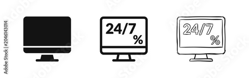 Foto 24/7 Customer Service and Online Support Icon Set - Monitor with Percentage