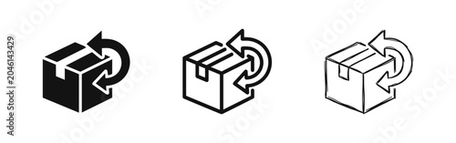 Foto Return parcel box icon - E-commerce delivery, refund and logistics exchange symb