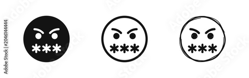 Foto Angry Censored Face Emoji Icon Set - Solid, Outline, and Hand-Drawn Doodle Style