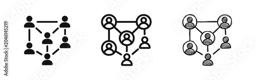 Photos Social Network and Team Connection Icon Set - People Linkage and Hierarchy Symbo