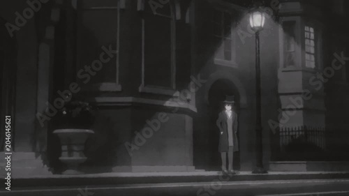 Noir detective under a streetlamp - Black and White (Version 2)