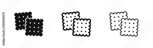 Canvastavla Cracker Biscuits Icon Set, Square Cookie Snack, Solid Outline and Hand-Drawn Ske
