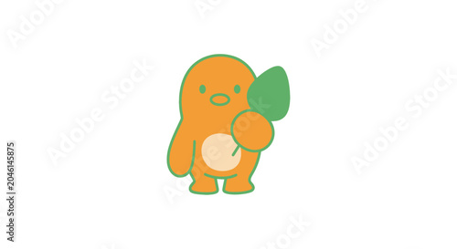 Konstfotografi Smiling orange cartoon character holding leaf.