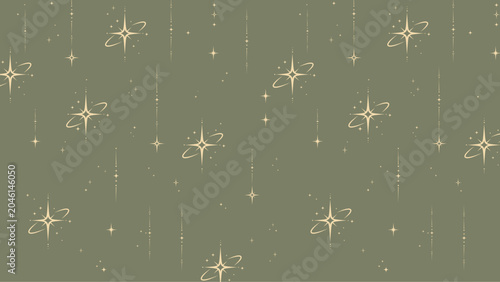 Luxury Celestial Stardust Background in Sage Green with Elegant Gold Sparkle Stars