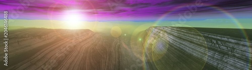 Canvastavla Panorama of Mars at sunset, sunrise above the surface of Mars, Martian landscape
