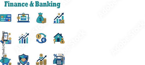 Foto A collection of flat design business essentials and financial icons, including c
