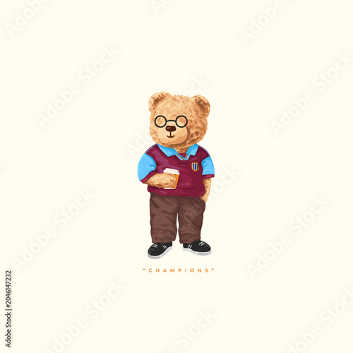 Foto Teddy bear wearing retro claret and blue football jersey