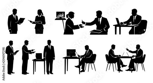 Business people silhouettes set in office, professional collaboration
