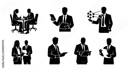 Business People Silhouettes Working and Collaborating