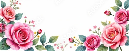 Vibrant watercolor rose border, Virginia style Rich colors, seamless repeat , texture, blooming